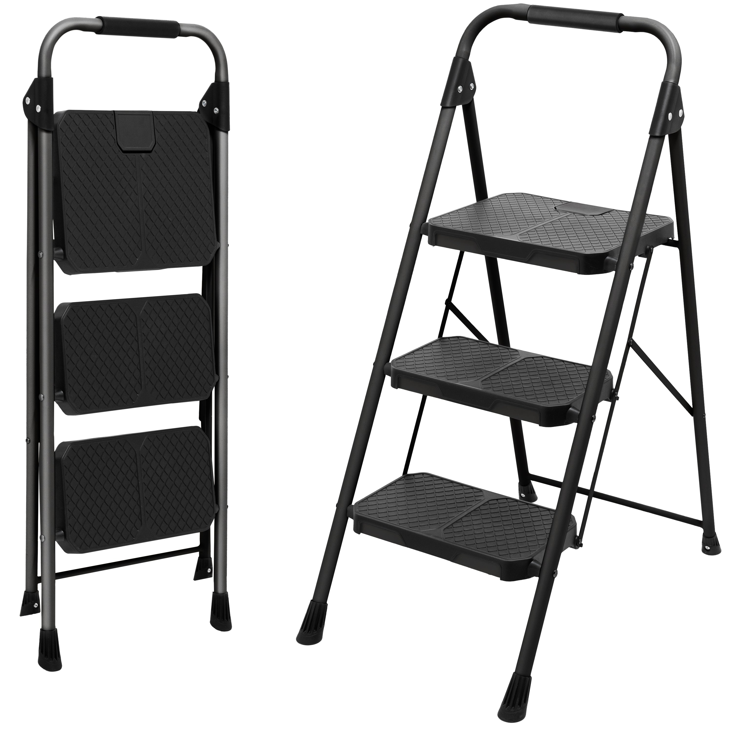 PYKES PEAK (パイクスピーク) 脚立 折りたたみ 2段 3段 4段 耐荷重150kg 組み立て不要 手すり付き 滑り止め付き コンパクト スチール製 持ち運び便利 室内 家庭用 踏み台 はしご おしゃれ