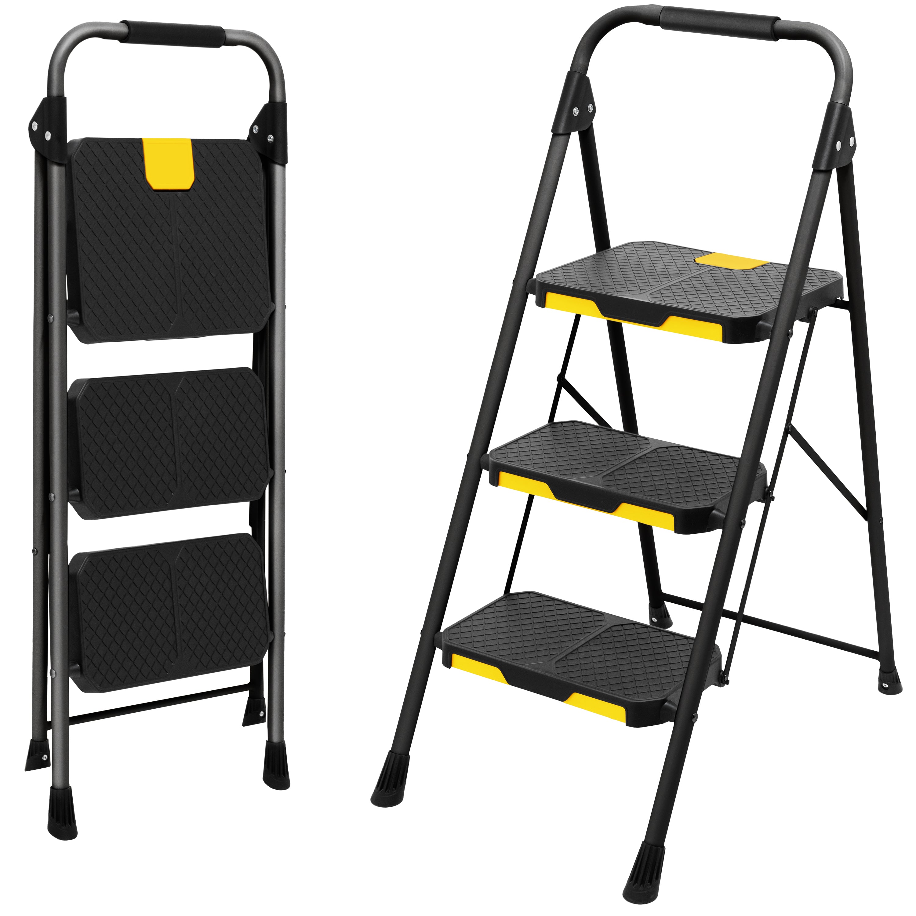 PYKES PEAK (パイクスピーク) 脚立 折りたたみ 2段 3段 4段 耐荷重150kg 組み立て不要 手すり付き 滑り止め付き コンパクト スチール製 持ち運び便利 室内 家庭用 踏み台 はしご おしゃれ