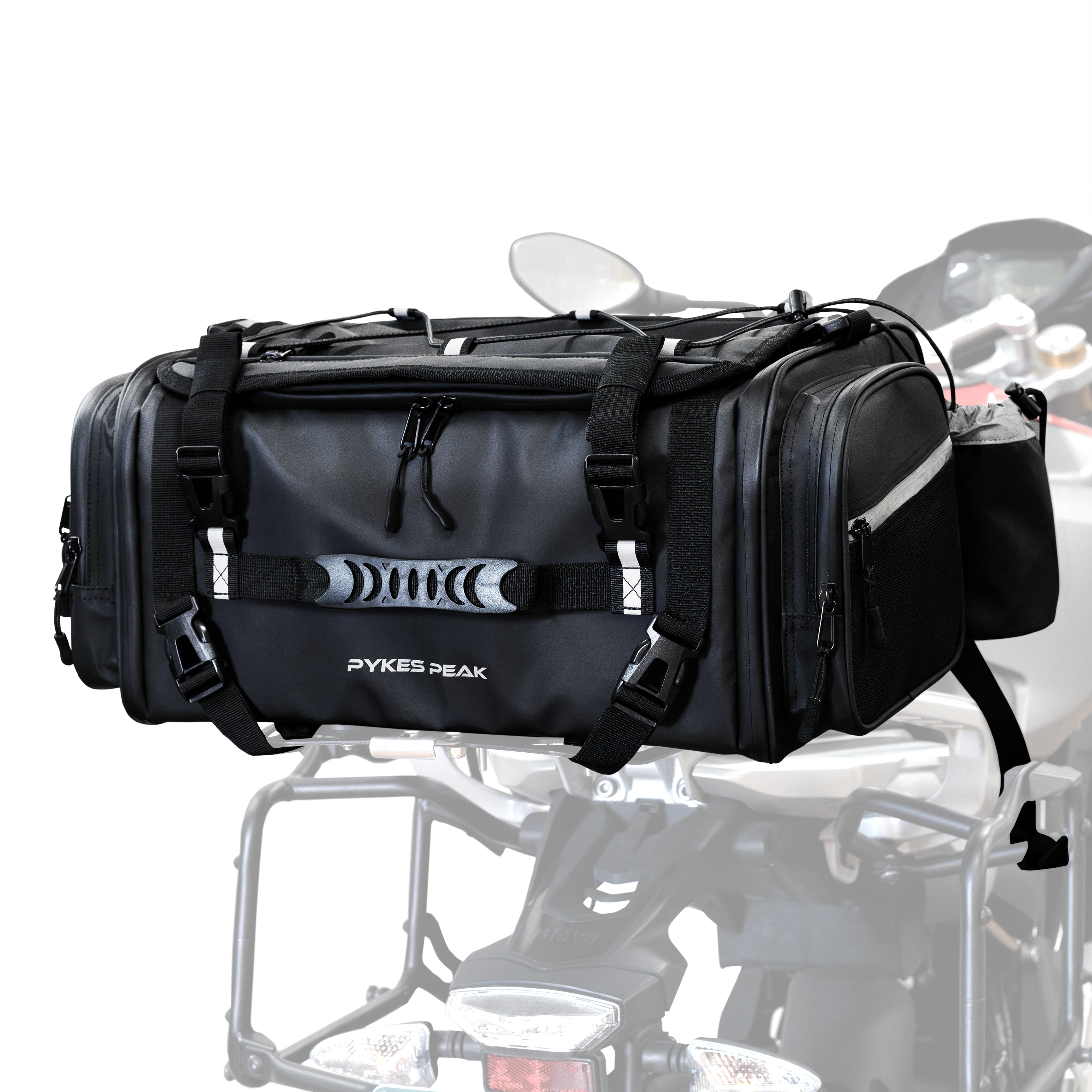 PYKES PEAK バイク用 シートバッグ 18L 軽量 撥水 レインカバー 固定ベルト ショルダーベルト 付き バイク ツーリング アウトドア キャンプ ツーリングバッグ リアバッグ