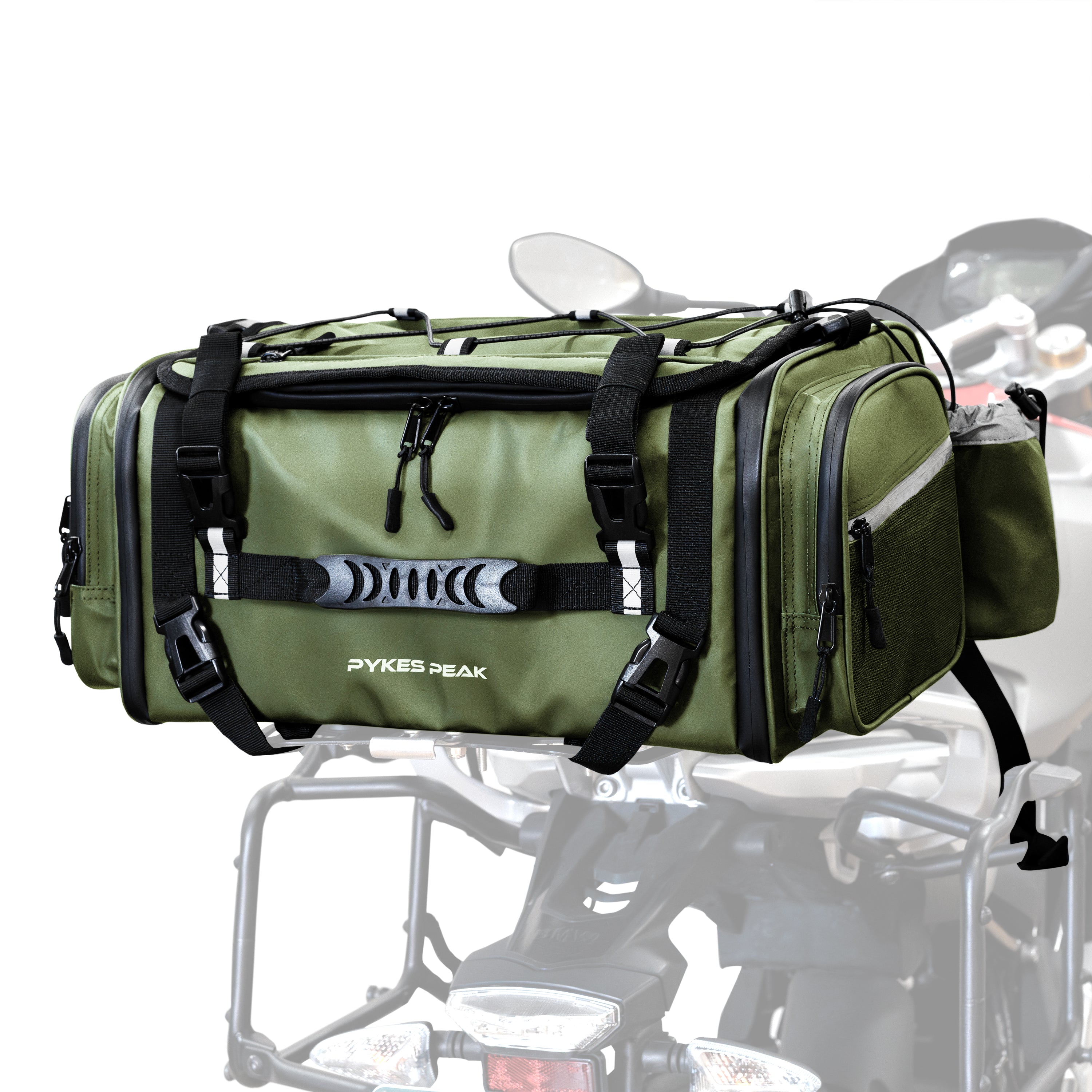 PYKES PEAK バイク用 シートバッグ 18L 軽量 撥水 レインカバー 固定ベルト ショルダーベルト 付き バイク ツーリング アウトドア キャンプ ツーリングバッグ リアバッグ