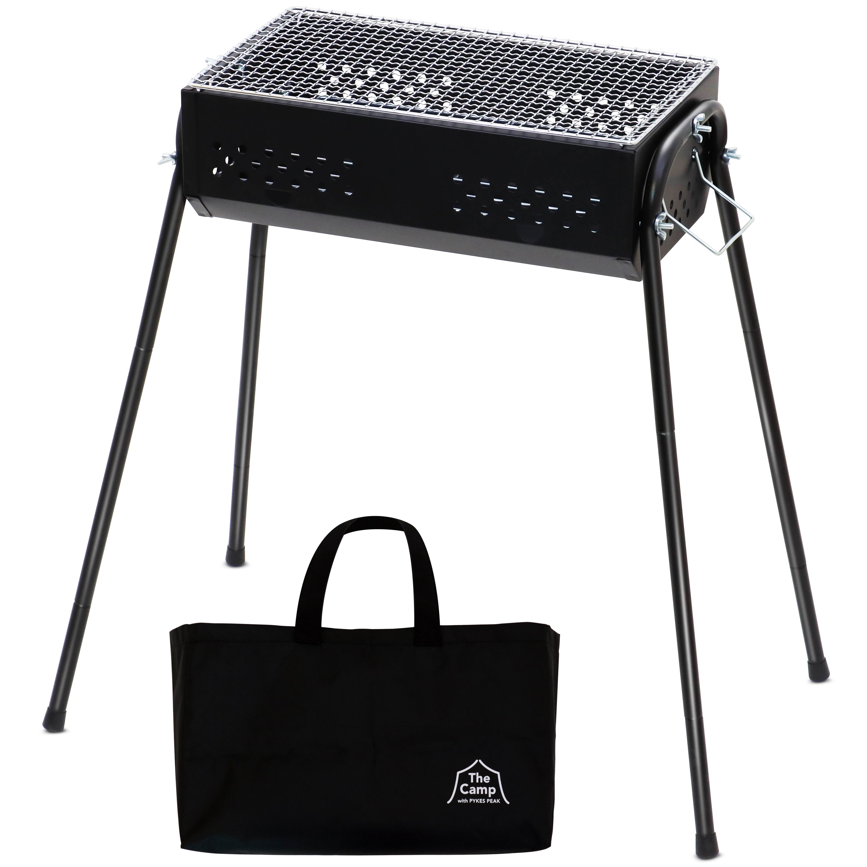 PYKES PEAK(パイクスピーク) バーベキューコンロ BBQ コンロ 大型 大人数 1人~4人用 コンパクト アウトドア キャンプ 4段階高さ調整 COMPACT GRILL X-S ブラック