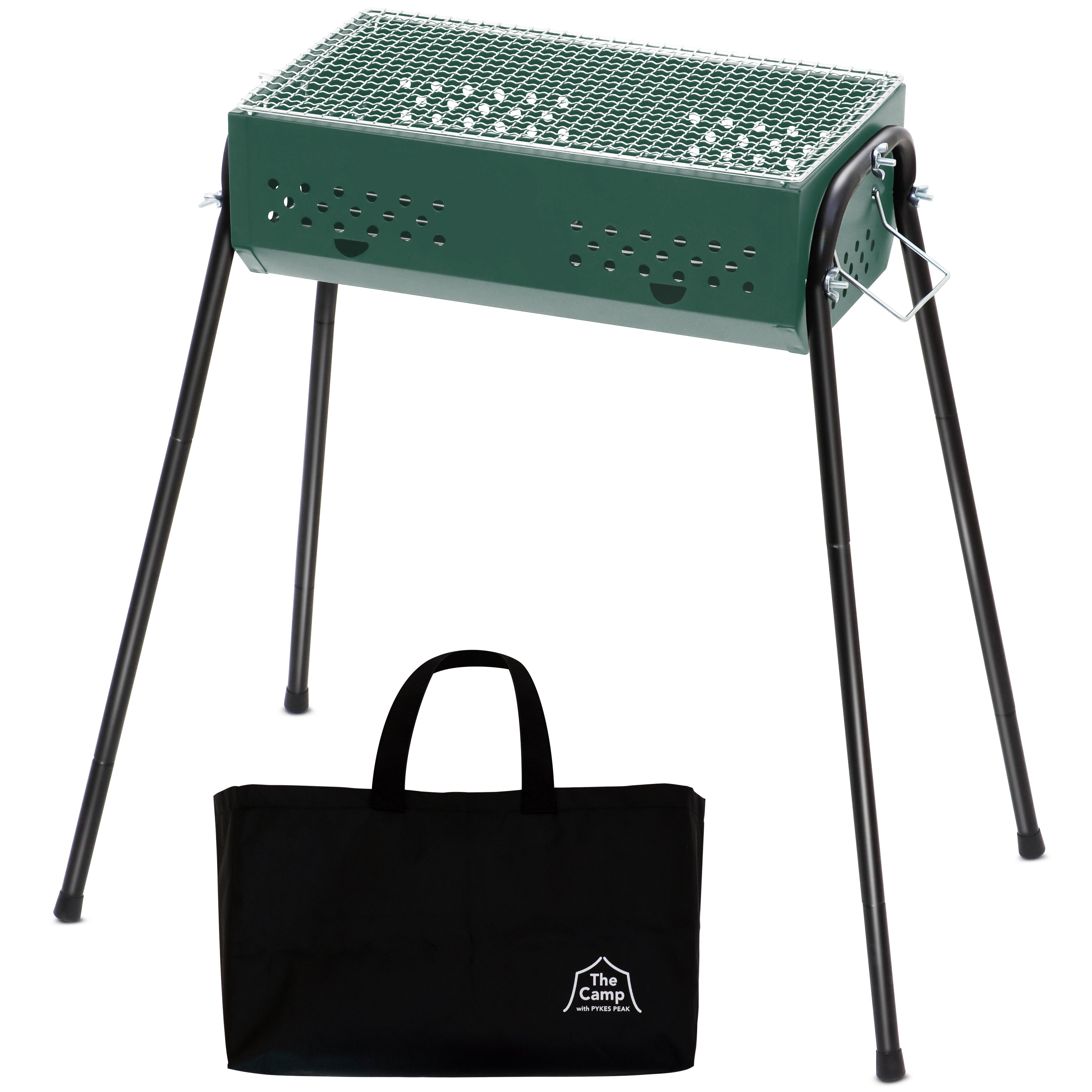 PYKES PEAK(パイクスピーク) バーベキューコンロ BBQ コンロ 大型 大人数 1人~4人用 コンパクト アウトドア キャンプ 4段階高さ調整 COMPACT GRILL X-S ブラック