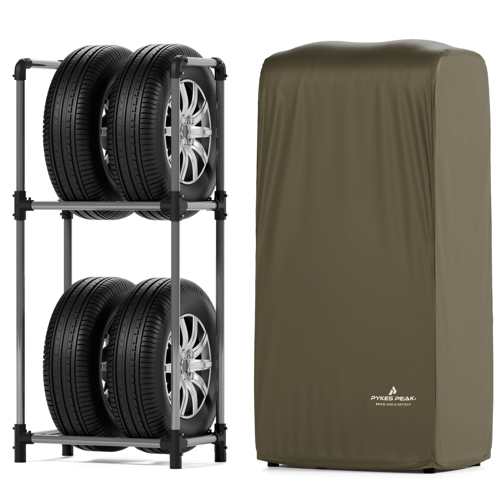 PYKES PEAK (パイクスピーク) タイヤラック カバー セット 軽トラック/軽商用車 幅38.5×奥行23.7×高さ108 耐荷重 120kg 4本 横置き タイヤ保管 タイヤ収納 タイヤラックカバー タイヤカバー タイヤステーション S