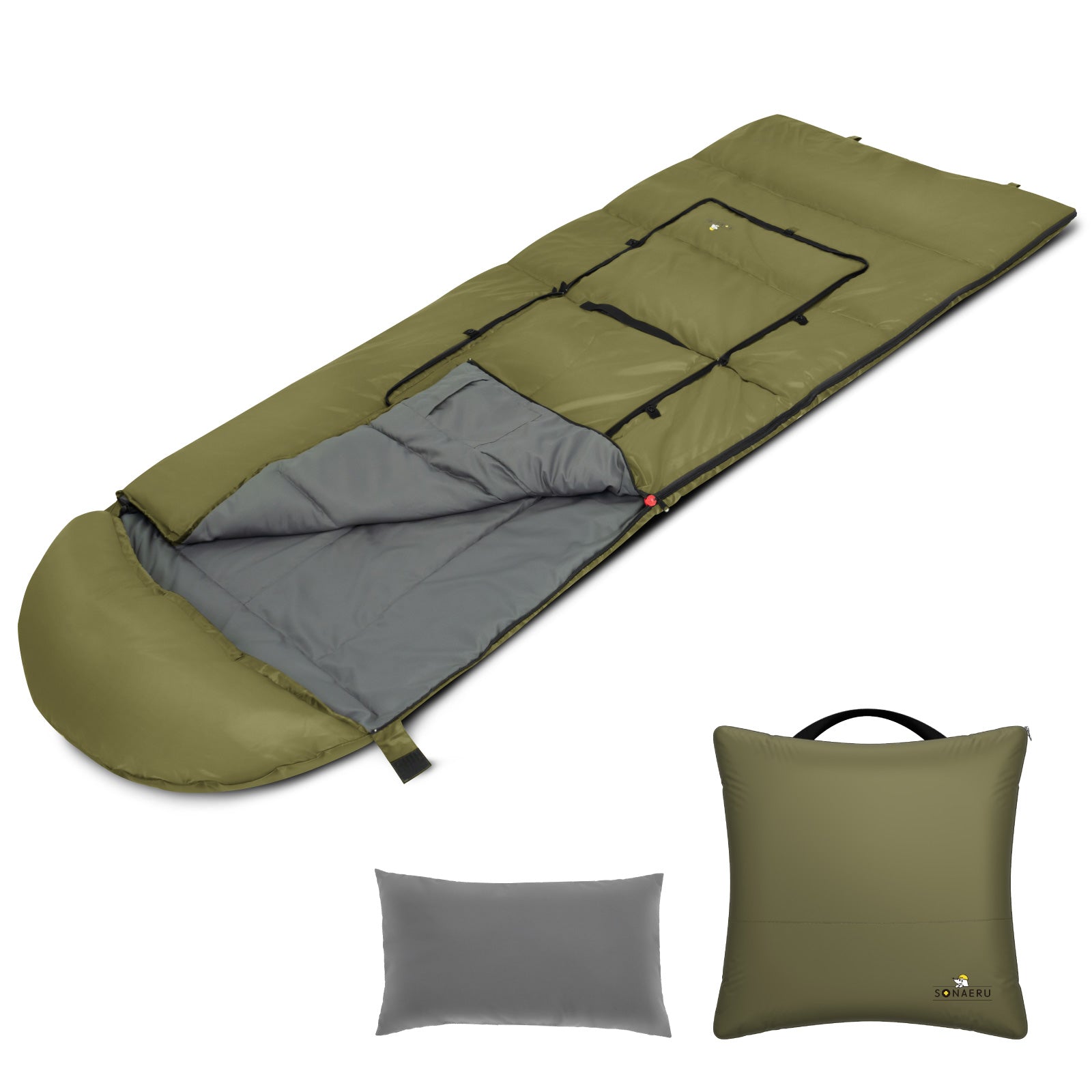 【防災備蓄にも】PYKES PEAK クッション型寝袋 シュラフ 1200g 丸洗いOK 軽量 コンパクト キャンプ アウトドア 災害対策 sonaeru
