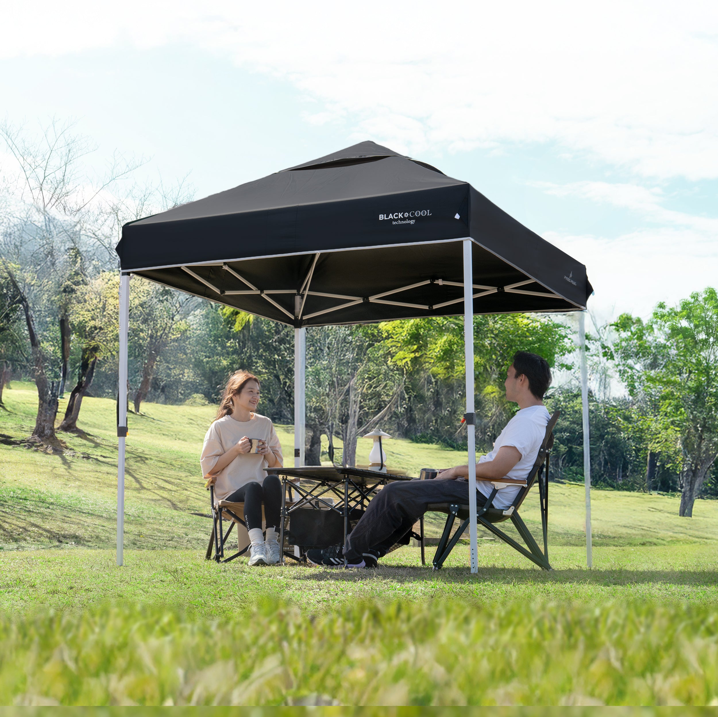 PYKES PEAK (パイクスピーク) ワンタッチ タープテント 大型 【 組み立て簡単 スチールフレーム UVカット 遮光 耐水加工 3段階調整 風抜けベンチレーション 】 日除け 日よけ キャンプ アウトドア イベント タープ テント