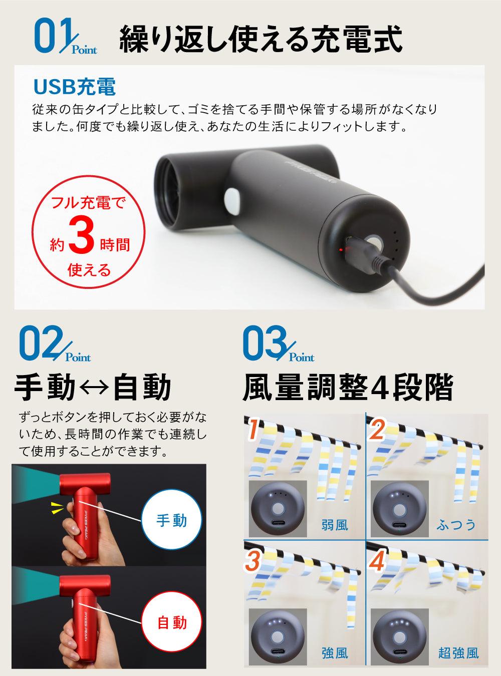 ミニジェットファン 電動エアダスター (充電式/風量調整 /4段階/軽量ンパクト) - PYKES PEAK
