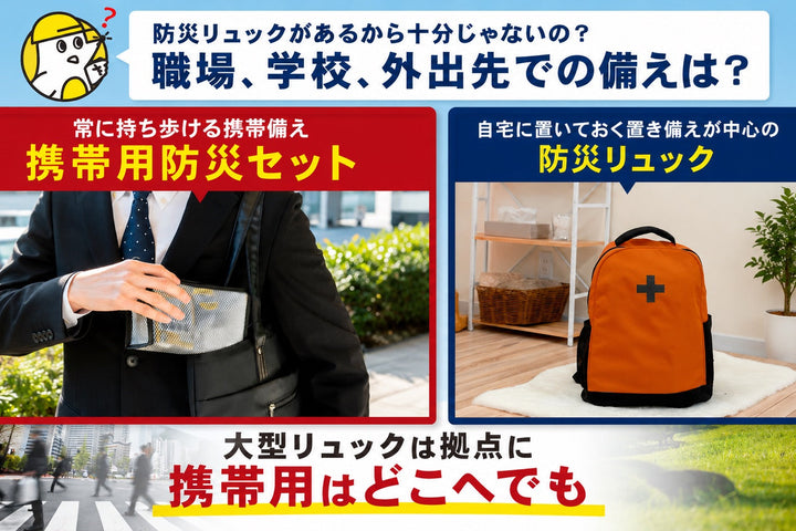 防災リュックは家にある。でも、「今いる場所で災害が起きたら?」外出先の"もしも"に備える安心の12点セットが新登場。期間限定25%OFF