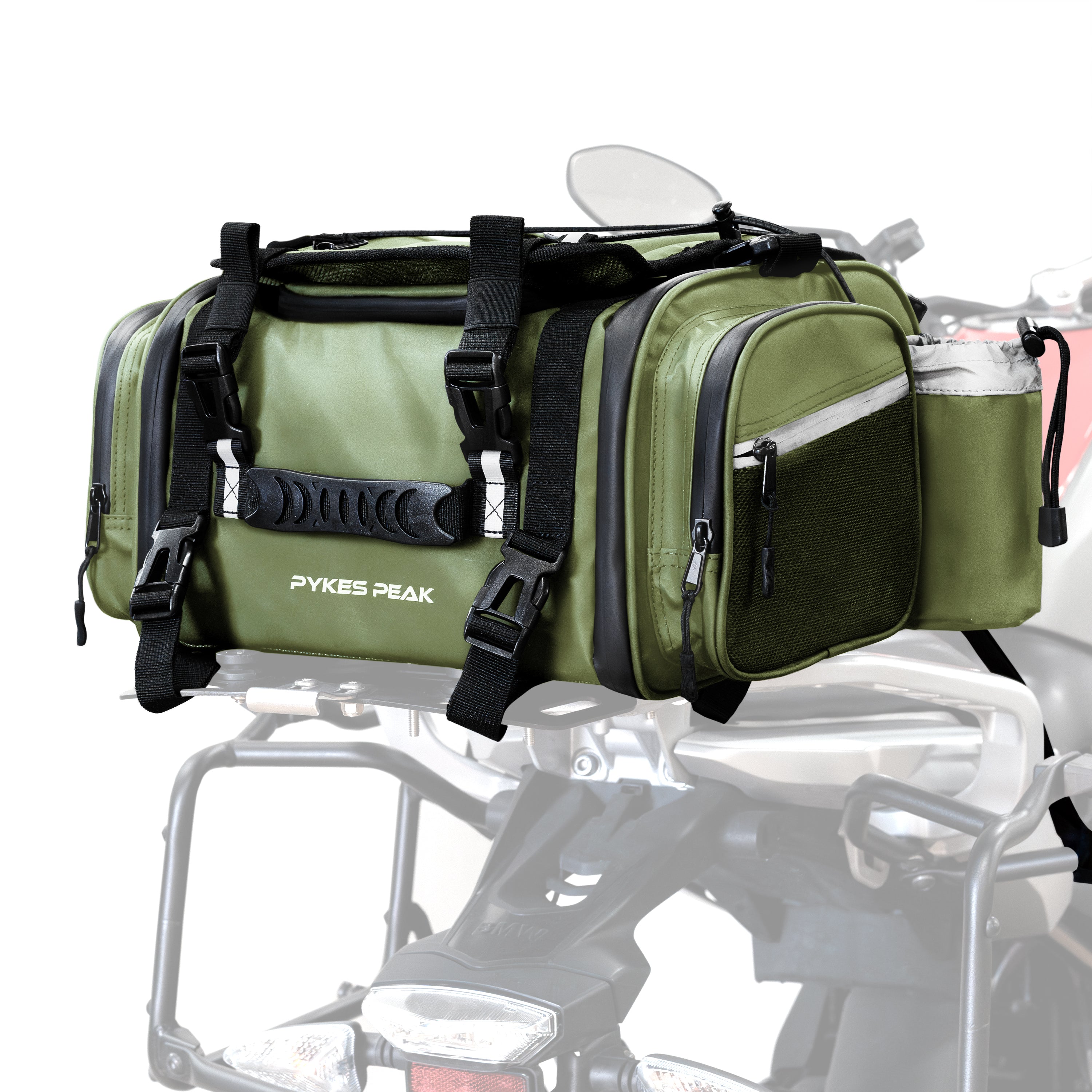 PYKES PEAK バイク用 シートバッグ 18L 軽量 撥水 レインカバー 固定ベルト ショルダーベルト 付き バイク ツーリング アウトドア キャンプ ツーリングバッグ リアバッグ