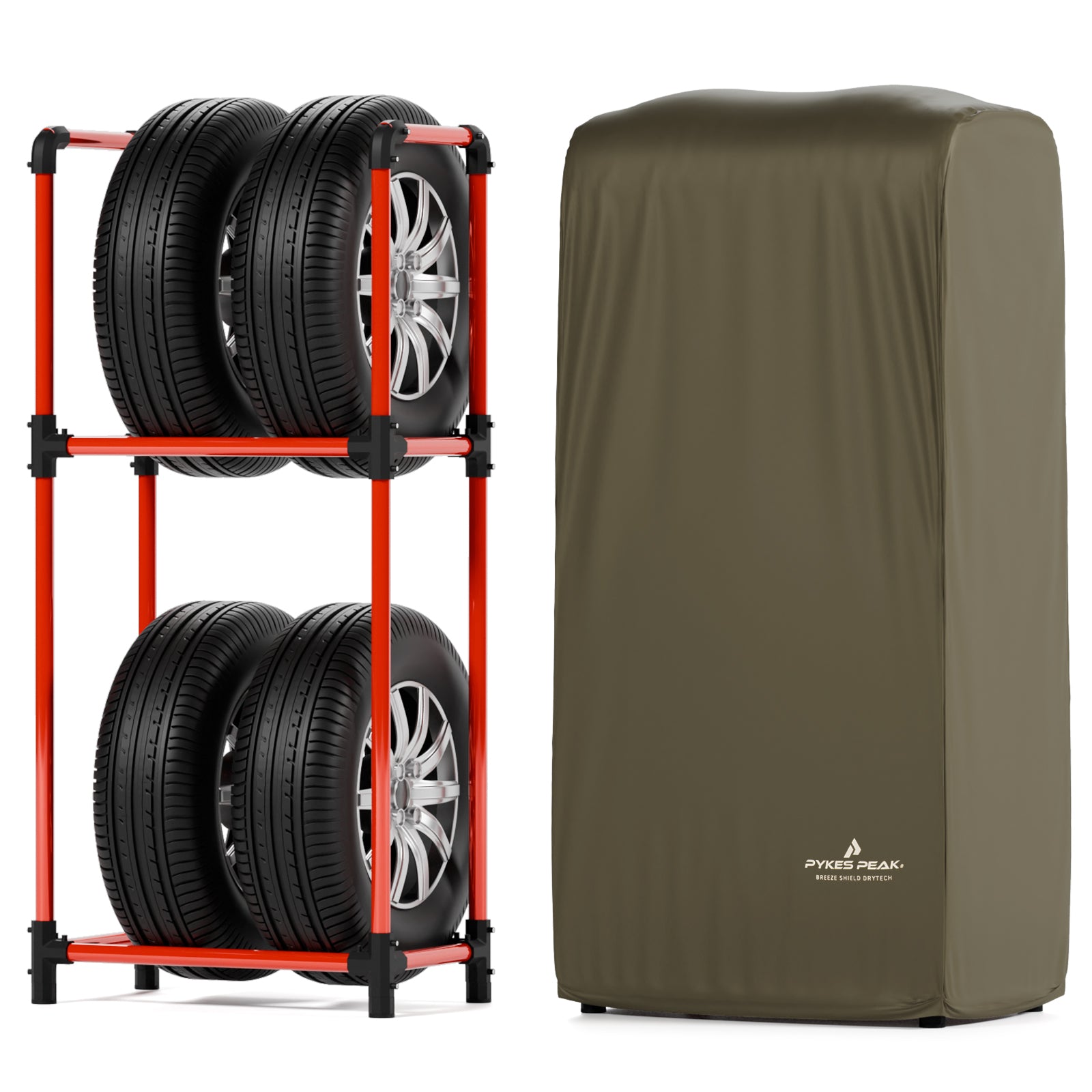 PYKES PEAK (パイクスピーク) タイヤラック カバー セット 軽トラック/軽商用車 幅38.5×奥行23.7×高さ108 耐荷重 120kg 4本 横置き タイヤ保管 タイヤ収納 タイヤラックカバー タイヤカバー タイヤステーション S