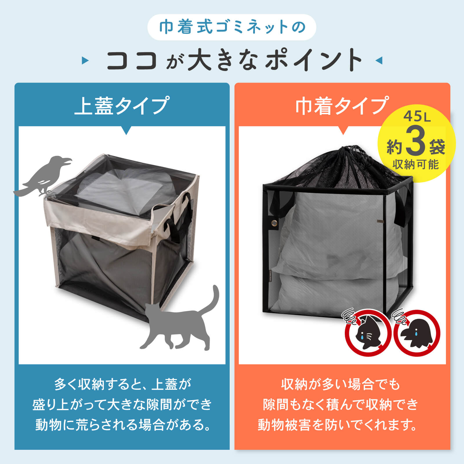 PYKES PEAK（ パイクスピーク ） 防鳥 防獣 ネット 【上蓋タイプ 折たたみ ゴミ収納 大容量128L】 カラス除け ネコ除け ゴミネット ゴミ箱 戸別回収【ブラック】