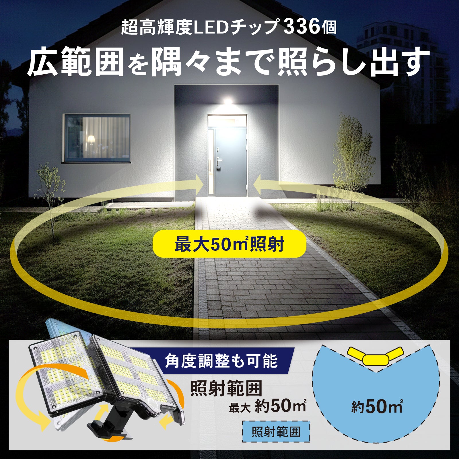 人感センサー ソーラーライト 屋外 分離型 明るい リモコン付 防犯
