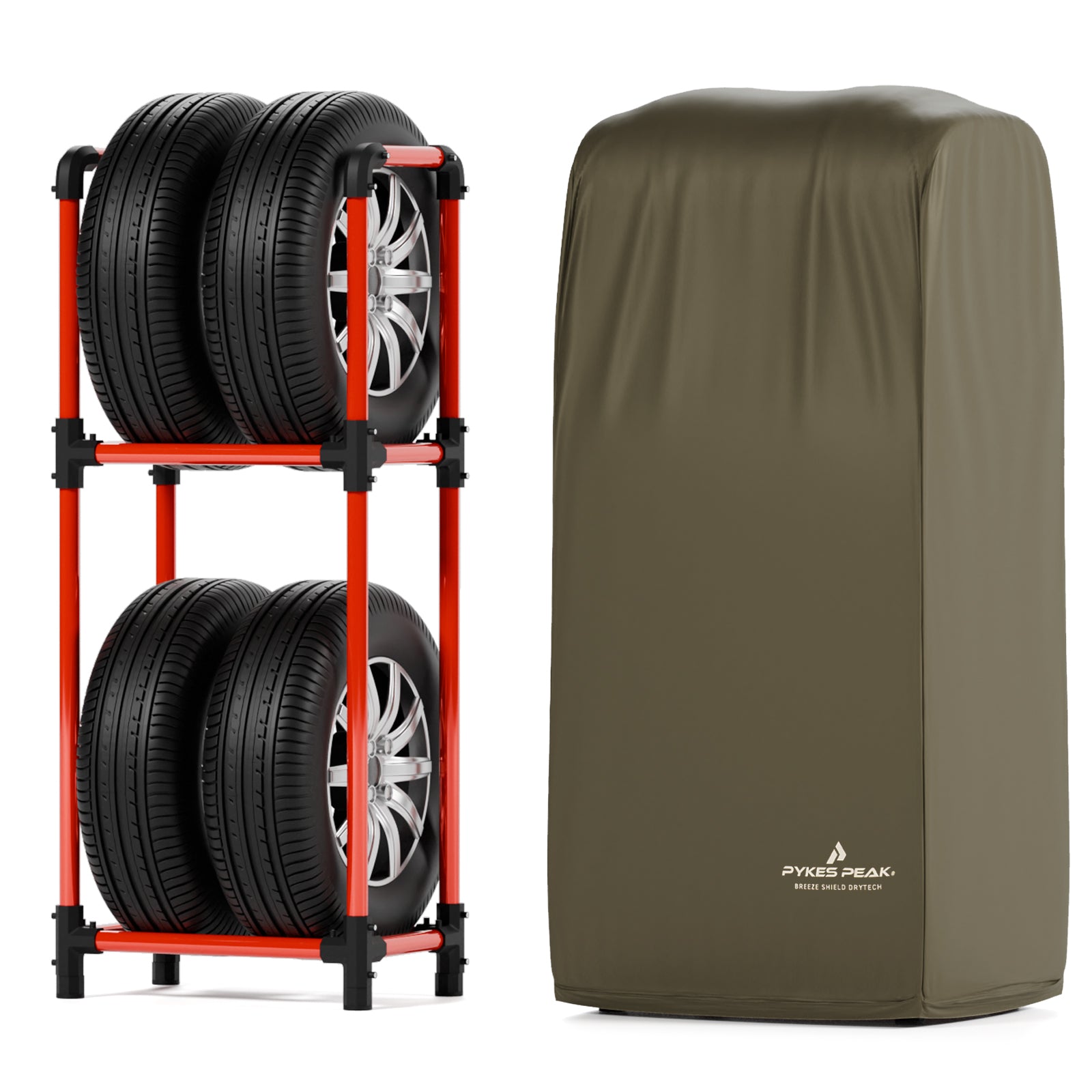 PYKES PEAK (パイクスピーク) タイヤラック カバー セット 軽トラック/軽商用車 幅38.5×奥行23.7×高さ108 耐荷重 120kg 4本 横置き タイヤ保管 タイヤ収納 タイヤラックカバー タイヤカバー タイヤステーション S