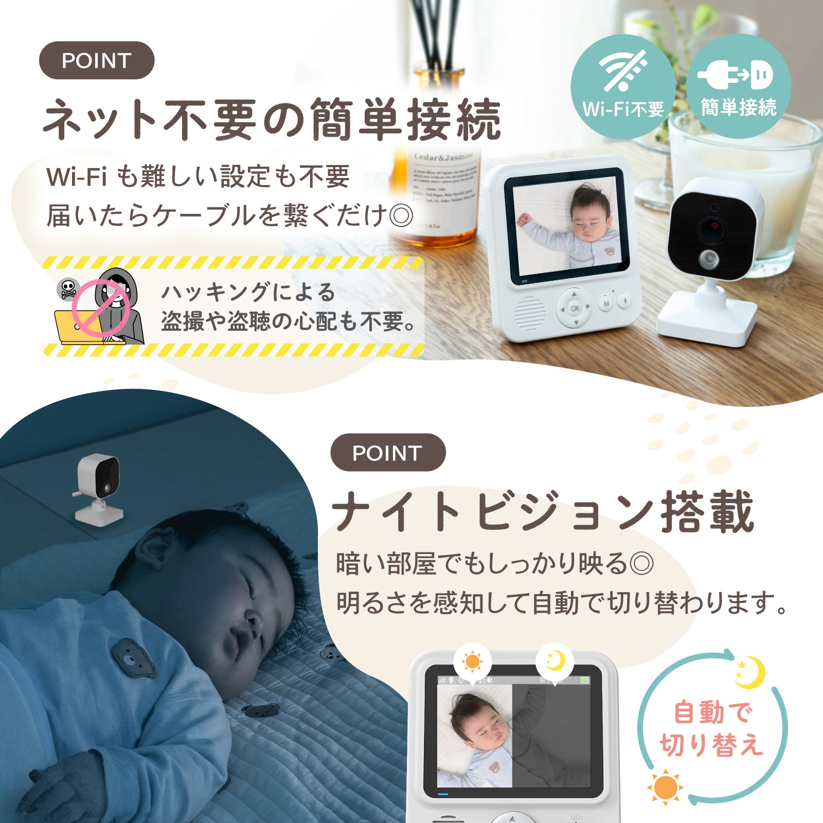 PYKES PEAK (パイクスピーク) ベビーモニター 見守りカメラ 720P 音検知 温度検知 暗視機能付き 双方向音声通信 遠隔監視カメラ 日本語取扱説明書付 出産祝い プレゼント ベビーカメラ モニター まもっち