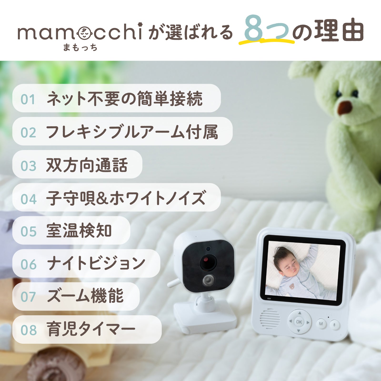 PYKES PEAK (パイクスピーク) ベビーモニター 見守りカメラ 720P 音検知 温度検知 暗視機能付き 双方向音声通信 遠隔監視カメラ 日本語取扱説明書付 出産祝い プレゼント ベビーカメラ モニター まもっち