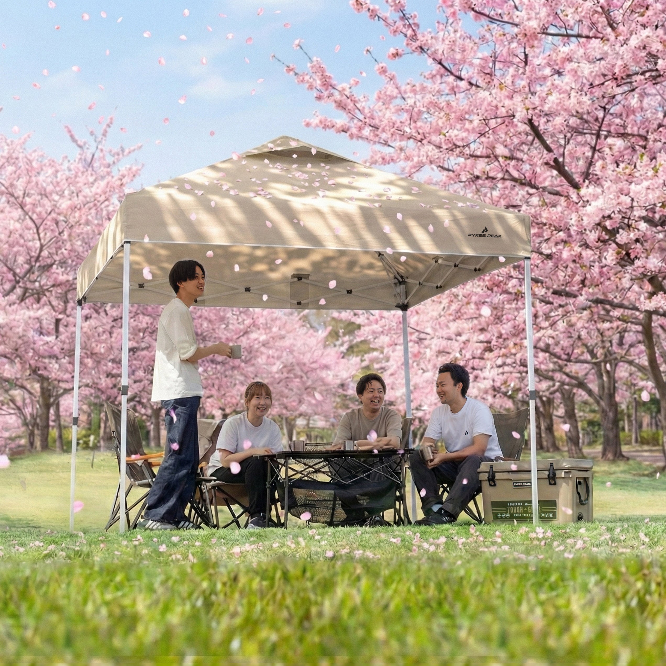 PYKES PEAK (パイクスピーク) ワンタッチ タープテント 大型 【 組み立て簡単 スチールフレーム UVカット 遮光 耐水加工 3段階調整 風抜けベンチレーション 】 日除け 日よけ キャンプ アウトドア イベント タープ テント