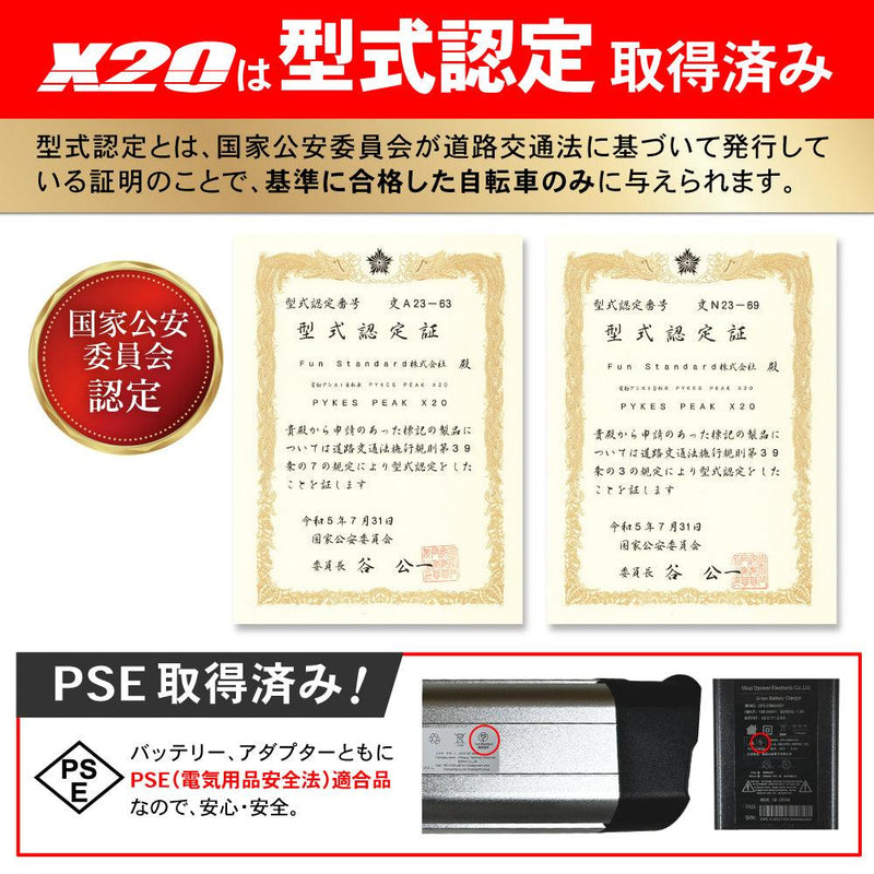 【電動空気入れと防水バスケットがついてくる】電動アシスト自転車X20 サドルが空気入れに 型式認定 折りたたみ ナンバー不要 免許不要 PYKES PEAK パイクスピーク